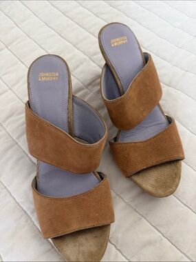 Johnston & Murphy Tan Suede Double-Band Slide Mules 8.5